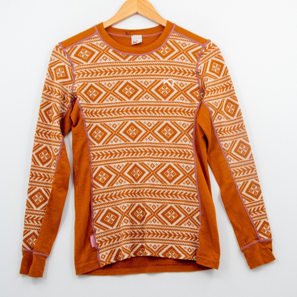 Kari Traa Rose Base Layer Women Small Orange Merino Wool Nordic Gorpcore HOLE